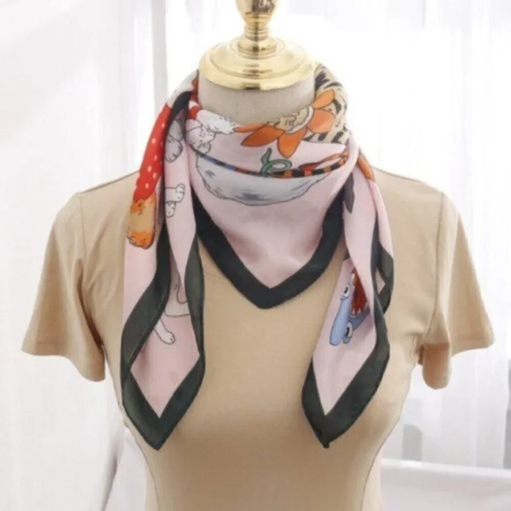 SILK NECKERCHIEF Karen Mabon ( CAT MOTIF) - Picture 3 of 3